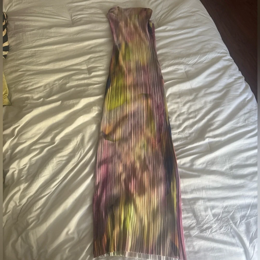 PLT Women’s multicolor watercolor plisse maxi dress | cowl neck | | size 6 | NWT - Picture 5 of 11